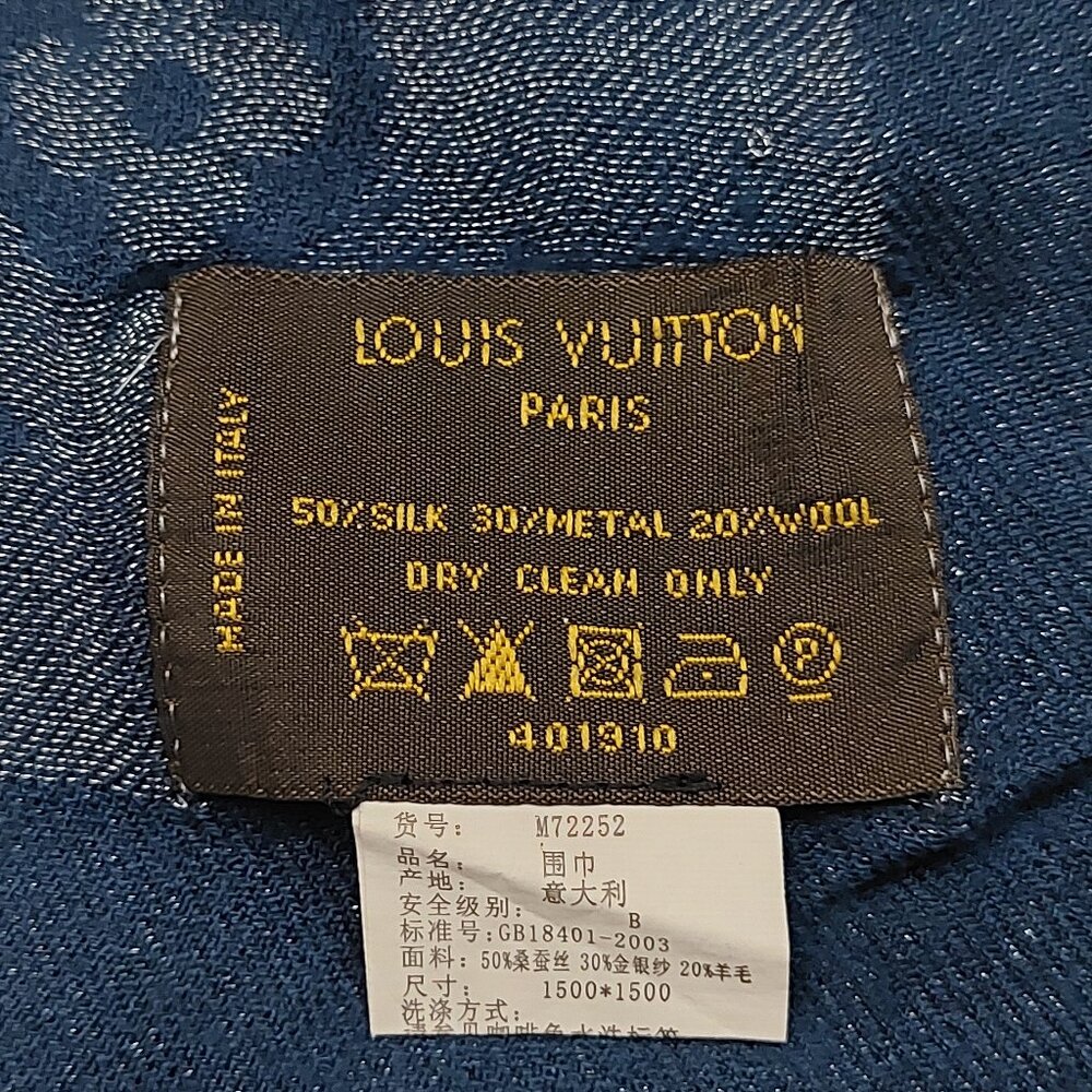 LOUIS VUITTON Vintage Iridescent Midnight Blue Silver Silk Wool Scarf Shawl Wrap - Picture 10 of 10